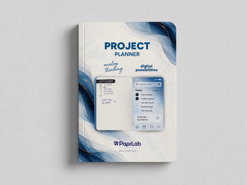 PaprLab Project Planner with blue marble cover and digital planning preview